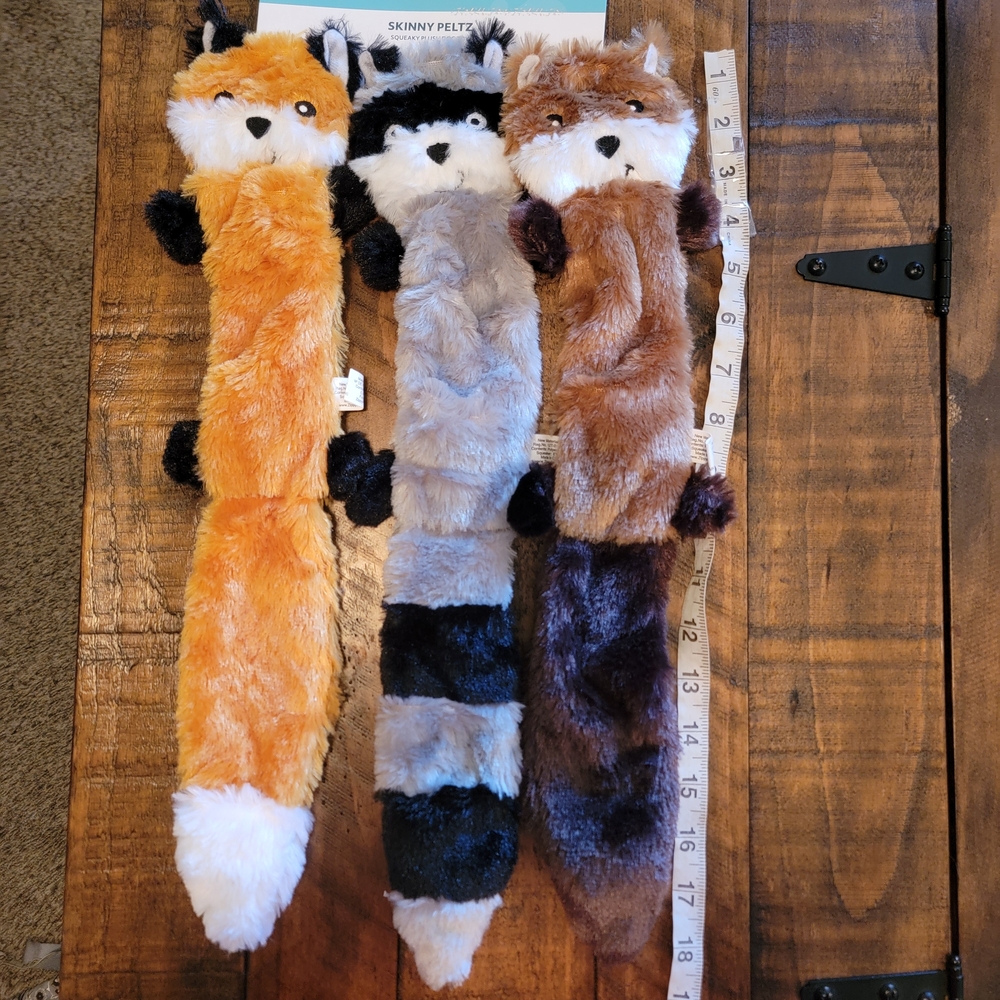 Plush Dog Toy Set - Orange, Gray, Brown Beaver, Fox Racoon